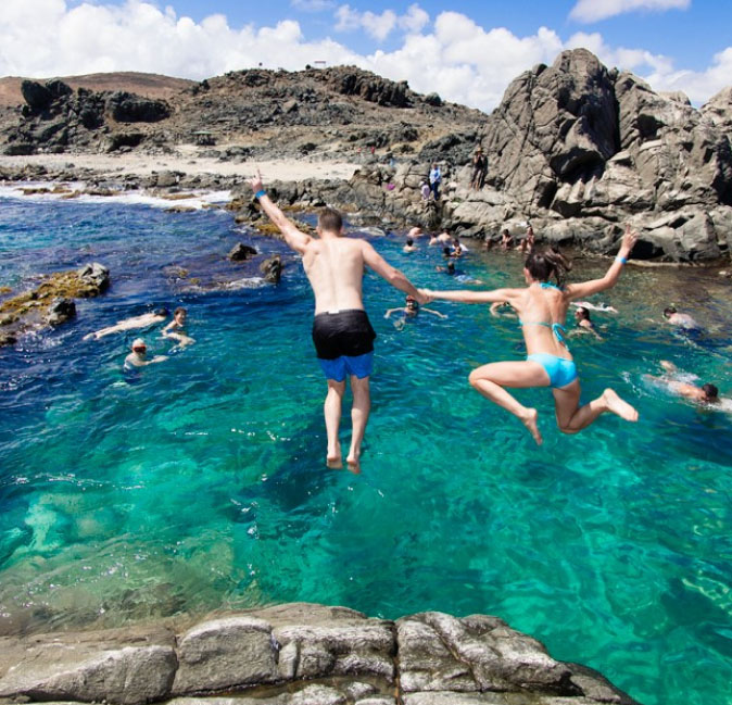 Family fun at wave breaker in Aruba