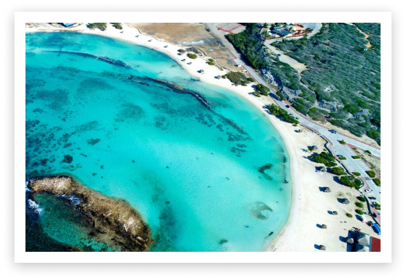 Aerial view of a beautiful beach in Aruba