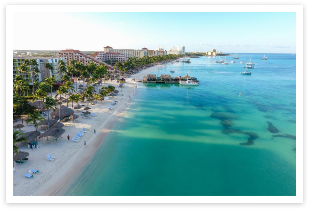 Impressive view of port and beach in Aruba